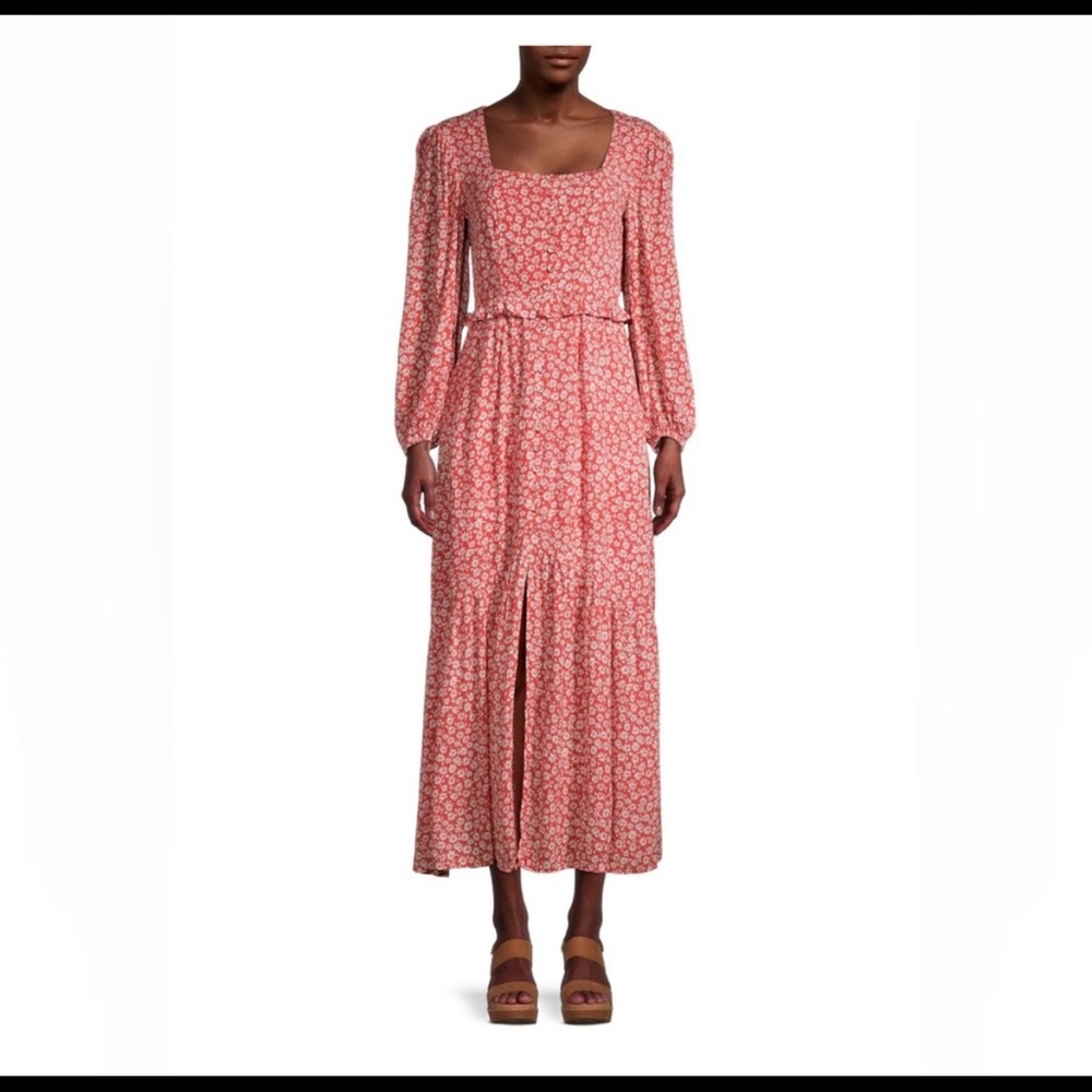 Lost +wander dress square neckline long sleeve